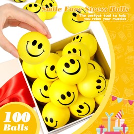 Vinsot 2.5 Inch Smile Face Stress Balls Bulk Happy Smile Stress Relief Balls Mini Funny Foam Balls Kids Smile Face Toys for Teens Adults Carnival Christmas Party Bag Fillers (Yellow, 100 Pcs)