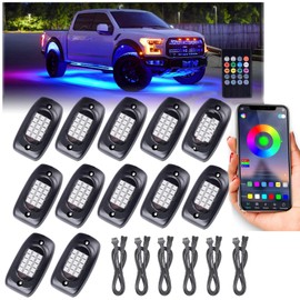 RGB LED Rock Lights Underbody Wireless APP Music Chasing Offroad ATV 12V 12 Pods w/6PCS Extension Cables