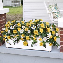 HyeFlora Artificial Flowers for Outdoors 2PCS Spring Faux Morning Glory Look Real Silk Flowers for Outside Planter UV Resistant Fake Flowers for Home Garden Balcony Yard Porch Deco (Yellow)