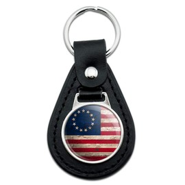 GRAPHICS & MORE Black Leather Rustic Betsy Ross 1776 Distressed American Flag Keychain