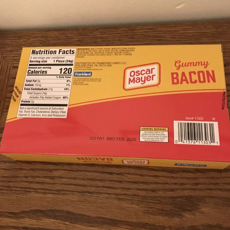 Frankford Novelty Joke Gift Oscar Mayer Gummy Bacon
