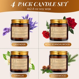 4 Pack Cedar Candles for Home Scented,Amber Jar Aromatherapy Candle Gifts for Women,Scented Candles Set for Mother's Day Christmas Valentine Thanksgiving Brithday Gifts,Soy Wax Candle Set