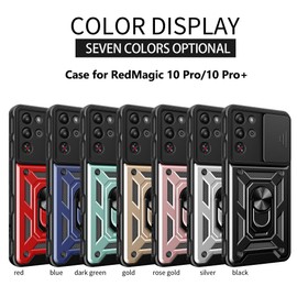 ESHUYI® Case for Red Magic 10 Pro/10 Pro+ with Slide Camera Cover, Military Grade Shockproof Protective Cover with Rotatable Metal Ring Kickstand [Support Magnetic Car Mount], Blue