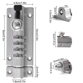 Combination Locking Bolt, ProChosen 4 Digit Sliding Lockable Padbolt Heavy Duty Sliding Lockable Padbolt Waterproof 12cm Sliver Stainless Steel Silded Door Latch for Wooden Gates