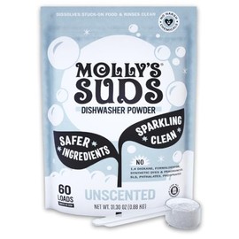 Molly's Suds Dishwasher Powder | Clean Dishwasher Detergent, Cuts Grease & Rinses Clean (Residue-Free) for Sparkling Dishes | 60 Load (Unscented)