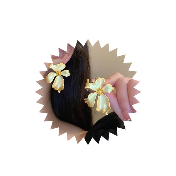 Vacaonio Boho Big Flower Stud Earrings Gold Floral Earrings Metal