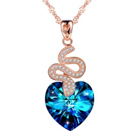 MOOFUN Women's Heart Necklace Heart of the Ocean 925 Sterling Silver Necklace with Blue Crystal Zirconia Rose Gold Snake Heart Pendant Jewellery Packaging Valentine's Day Gifts for Her Women Friends