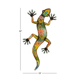 Deco 79 Metal Lizard Home Wall Decor Indoor Outdoor Wall Sculpture, Wall Art 15" x 2" x 32", Multi Colored