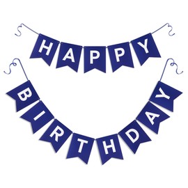 Blue Happy Birthday Banner - Navy Blue Hanging Backdrop Sign with White Letters, Happy Birthday Sign Bunting Decorations for Women men Kids Baby Shower Party Supplies (13pcs)