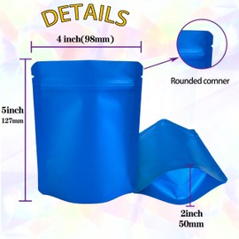 YINGZON 100 Pack Premium Smell Proof Mylar Bags, Resealable Food Storage Bags with Double-sided Matte Printing, 5" x 4" Aluminum Foil Stand-up Packaging Bags. (Blue)