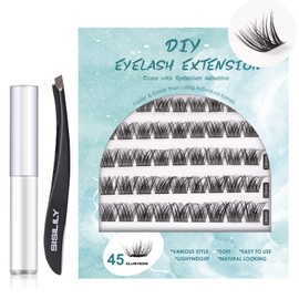 SISILILY Individual Eyelashes with Eyelash Glue Kit, 45 Pieces, Individual Eyelashes, Artificial Eyelashes for Eyelash Extension, Individual Eyelashes for Beginners, Easy to Use, CC Curl