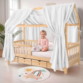 iLuane House Bed Canopy Decoration - 3 Pieces Bed Canopy House Bed Set, 100% Cotton Muslin Curtain - House Bed Decoration for Girls and Boys - Fabric Canopy House Bed for 90 x 200 cm and 120 x 200 cm