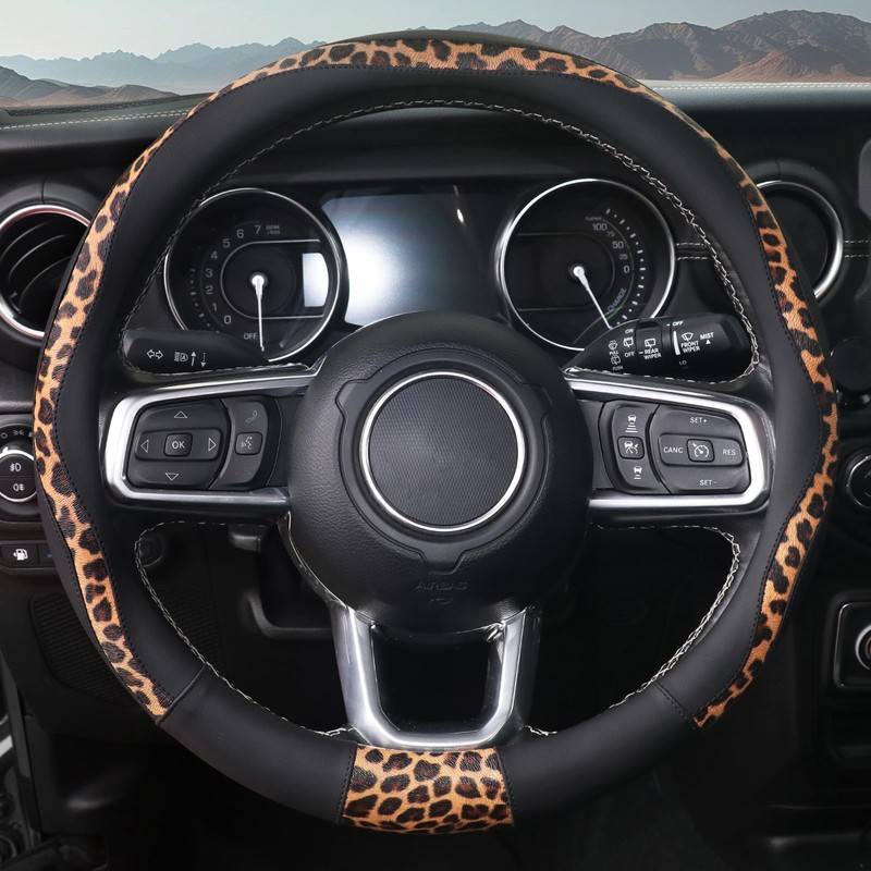 Leopard Steering Wheel Cover, Breathable Microfiber Leather Universal 14.5-15 inch