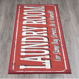 Ottomanson Laundry Collection Non-Slip Rubberback Laundry Text Design 2x5 Laundry Room Runner Rug, 20" x 59", Red