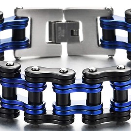 COOLSTEELANDBEYOND Masculine Mens Bike Chain Bracelet of Stainless Steel Two-Tone Polished, Stainless Steel, not-applicable