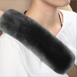 ROYAGO 2pc Soft Genuine Sheepskin Wool Auto Seat Belt Cover Seatbelt Shoulder Pad for a More Comfortable Driving, Compatible with All Cars(Dark Gray)