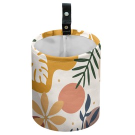 DELORIGIN Bohemian Car Trash Can Tropical Leaves Waterproof Garbage Can Car Seat Back Hanging Garbage Bag Portable Camping Rubbish Bin Storage Bag Collapsible Trash Container (5.9" W,7.3" H)