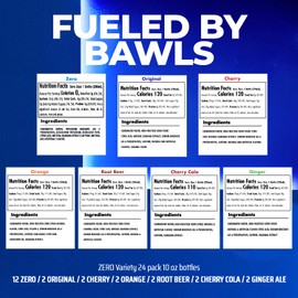 BAWLS Zero Variety Pack, BAWLS Guarana Drink, Guarana Soda, Guarana Fueled Soda for Energy, High Energy Caffeinated Drink, Variety Pack, 10oz 12 Pack Glass Bottles