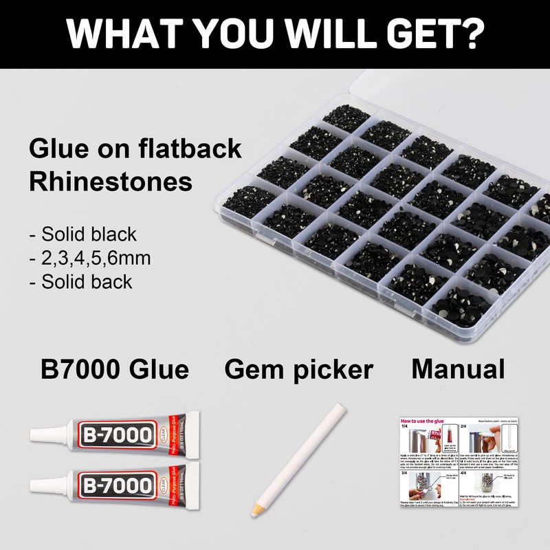 b7000 Jewelry Glue with 20100Pcs Black Rhinestones Flatback for Crafts,
