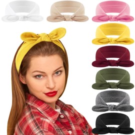DRESHOW 8 Pack Bow Headbands for Women Girls Elastic Headwraps Knotted Headband Rabbit Ears Turban Non-Slip Sport Cute Hair Accessories