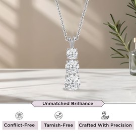 Jewelili Fine Silver Plate Round 3-Stone Journey Pendant Necklace | Round Cut Cubic Zirconia Necklace for Women Gift for Her