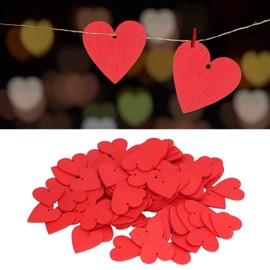 Pack of 100 Wooden Hearts, 4 cm Red Heart Shape Wooden Heart Decorations with Hole for Wedding Home Decor DIY Crafts