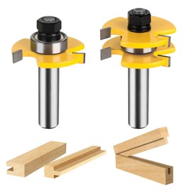 Tongue and Groove Router Bit Set 1/2 Inch Shank, UTRUSTTO 2 Pieces 1/2" Router Bits 3 Teeth Adjustable T Shape Wood Milling Cutter Woodworking Tool