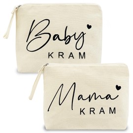Gifts for Mum for Birth Pack of 2 Expectant Mum Gift Breathable and Soft Mum Kram Baby Kram Cosmetic Bag Durable Baby Shower Gift Mum Bag for Cosmetics and Small Toys, cream-coloured, Fashion