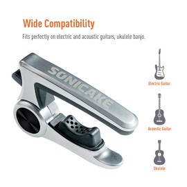 SONICAKE Guitar Capo, Guitar Metal Clip Zinc Alloy Clamp for 6 String Acoustic Electric Classcial Guitars Bass Ukulele Mandolin Banjo, Guitar Accessories