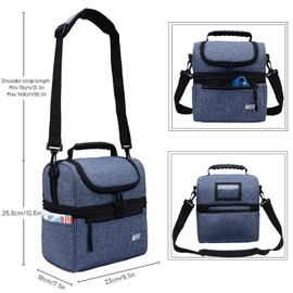 MIER 2 Compartment Lunch Bag for Men Women, Leakproof Insulated Cooler Bag for Work, Bluesteel, Medium