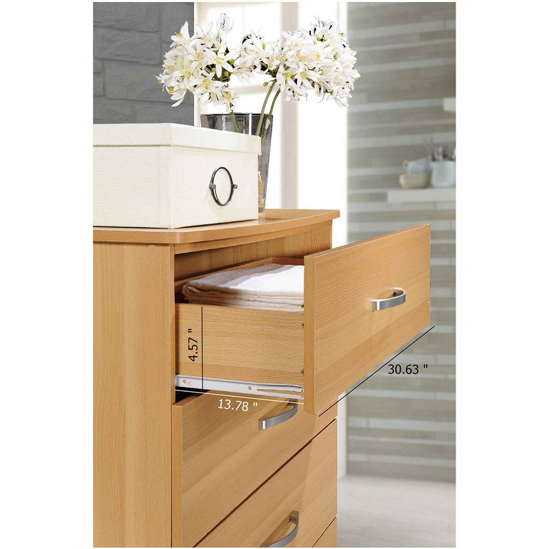 HODEDAH 5 Drawer Wood Dresser for Bedroom, Chest of Drawers