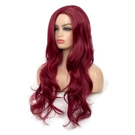 Baruisi Long Curly Wavy Wine Red Wigs for Women Side Part Natural Looking Cosplay Synthetic Fiber Wig Heat Resistant Replacement Wig