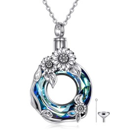 Sunflower Urn Necklace for Ashes Sterling Silver Sunflower Pendant for Women Memories Keepsake Cremation Jewellery, Sterling Silver, No Gemstone
