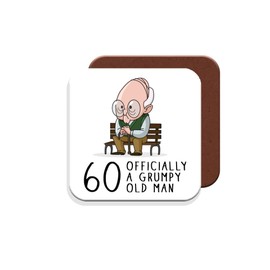 60th Birthday Gift for Grumpy Old Man - Coaster - Giftset - Made by MUGGZ in The UK
