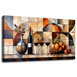 PHAOHUAXM Abstract Canvas Wall Art For Living Room Large Wall Decor For Bedroom Office Wall Decor Wine Glass Mural Restaurant Farmhouse Wall Painting Decor Artwork Pictures Home Decorations 20"X40"