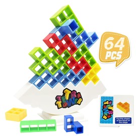 Kokila Juguetes de Apilamiento de Equilibrio, Bloque de Construcción de 64 Piezas, Juguetes Preescolar de Descompresión, Juego Apilable de Torre Tetra para Adultos, Niños, Juegos Familiares, Fiestas
