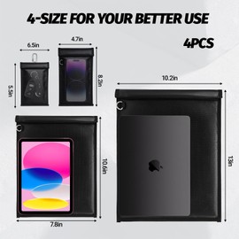 Faraday Bags, Cell Phone Signal Blocking Bag, Anti-Theft and Anti-Tracking Fireproof and Waterproof, 4 Different Sizes, Can Be Used for Laptops, Tablets, Mobile Phones, Car Keys, Etc