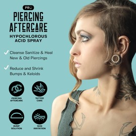 BASE LABORATORIES Piercing Aftercare Hypochlorous Acid Spray PRO - 8 OZ | Ear Piercing Cleaner | Saline Solution Piercing Aftercare - Saline Spray for Piercings, Bumps & Keloids | Ear, Nose, Belly