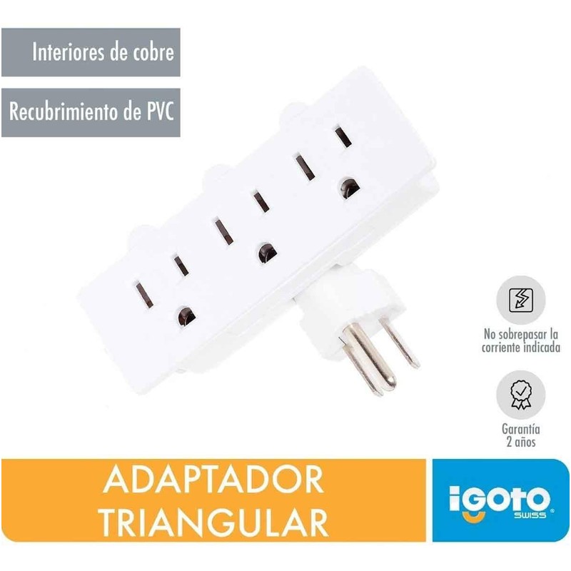 iGoto AM04 Multicontacto triple aterrizado, color blanco, 125 V, 15A