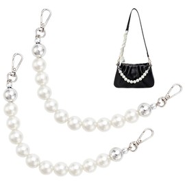 UNICRAFTALE - 2 cadenas de perlas de 11.8 pulgadas, correa de hombro corta con cierres plateados de repuesto decorativos, con asa corta, accesorios para hacer monederos, decoración de carteras