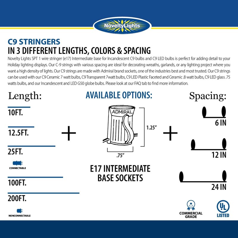 Novelty Lights 25 Foot String Light Set - Indoor/Outdoor Stringer