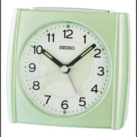 Seiko QHE209MLH Square Non Ticking Bedroom Alarm Clock, Puppy Green, 3.5 x 3.4 Inches