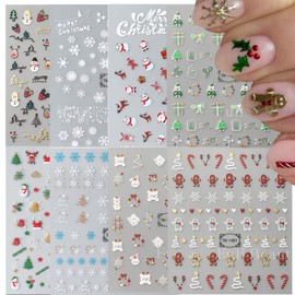 8 Sheet Christmas Snowflake Nail Art Stickers Santa Christmas Tree Nail Decals, Winter Xmas Design Pattern Self-Adhesive Nail Supplies for Acrylic Nail DIY Manicure Accessories for Women