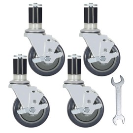 Prep Table Wheels, Expanding Casters Table Wheels Stem Casters with Brake Fit for 7/8", 1", 1-1/2" and 1-5/8" Tube Leg Adapter Work Table Caster Set of 4 (4 Inch, 1-1/2", Side Brake)