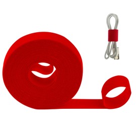 1" x20ft Hook and Loop Roll with 30 Metal Buckles, Cut-to-Length Cinch Self-Gripping Strap, Adjustable Fastening Cable Double-Sided Strips, Reusable Multi-Purpose Wrap Fasteners Ties (Red)