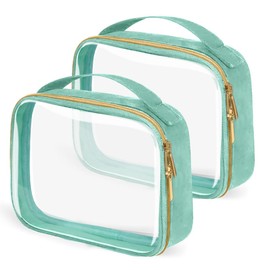 FAYORORY Travel Toiletry Bag,2 Pack Clear Makeup Bags with Handles,180°Opening Clear Cosmetic Bags for Traveling Women,Men,Travel Essentials,Green
