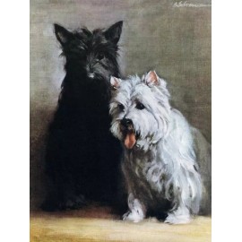 Black & White Scotch Terrier Dogs Artwork New Metal Sign: 9x12" Ships Free