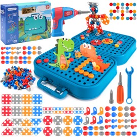 Nasjac Juguete Bloques Taladro de Niños 3D, 206/215 PCS Herramienta de Juguete Magic Montessori DIY, Juguete Construcción Mosaicos Puzzle Con Taladro Eléctrico, Juguete Educativos Regalo de Navidad 3+