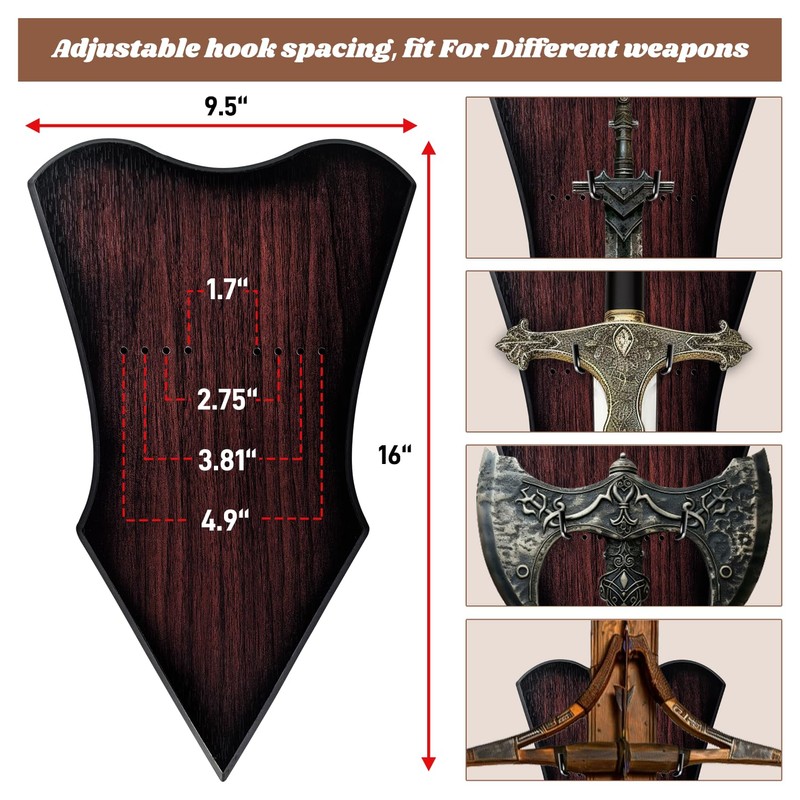 FLURSAILE Sword Plaque Wall Mount Vertical Display Holder Adjustable Stand