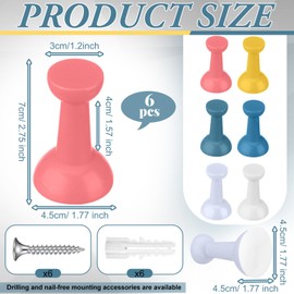 Otoolling 6 Pack Pushpin Shape Wall Coat Hooks Colorful Cute Wood Coat Hanger Vertical Wooden Hooks for Classroom Bedroom Decoration for Hanging Coats Keys Hats(Morandi)